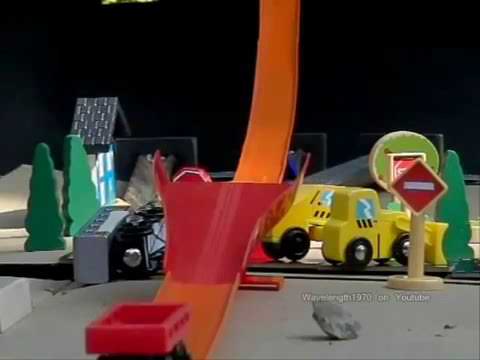 Thomas the Tank Engine wooden trains crash into town, in Slow Motion!
