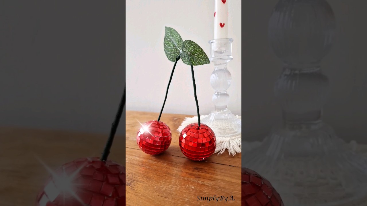 DIY CHERRY DISCO BALL TUTORIAL 🍒 #diy #discoball #diyhomedecor #cherrydiscoball