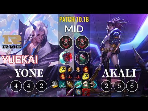RNG yuekai Yone vs Akali Mid - KR Patch 10.18