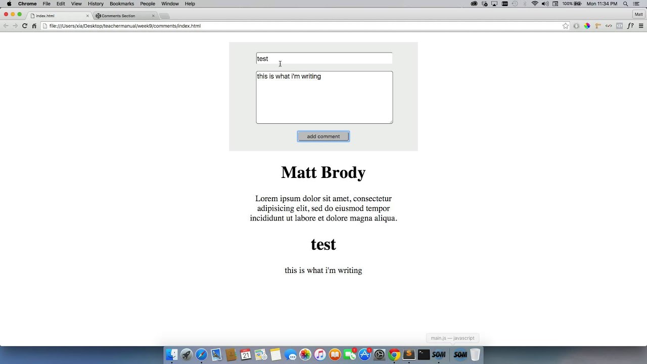 Create a comment application using JavaScript
