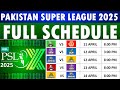 PSL 2025 Schedule HBL PSL 2025 Schedule PSL 10 Schedule PSL X Schedule