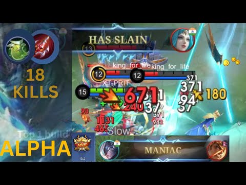 18 Kills + Maniac!! Alpha Brutal Damage!! Global Top 1 Build-MLBB| Gameplay #01