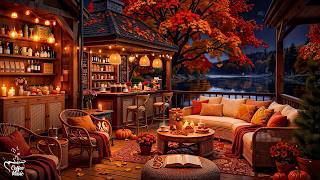 Fall Coffee Shop Ambience 🍂 Jazz Relaxing Music for Study & Relaxation ~ Cozy Autumn Lakeside