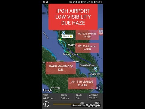 Neblina espessa do aeroporto de Ipoh/desvio de múltiplas aeronaves/flightradar24