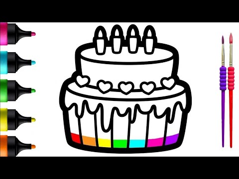 Rainbow Cake Drawing and Coloring for Kids | Let's Celebrate with Paint and Fun | Paint for Toddlers