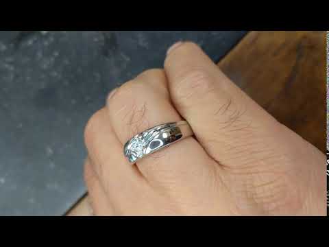 0.09 Ct. Prong in Bezel Solitaire Men's Wedding Band - TwoBirch TB-GR-0012-WG-B