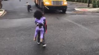 Sister Runs to Give Big Brother a Hug as He Gets Home from School
