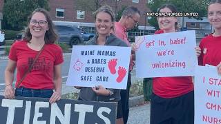 Nurses at Central Maine Medical Center in Lewiston hold rally Monday