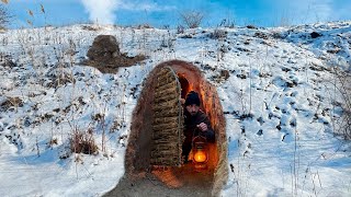 Building a Cozy and Secret Dugout with a Warm Bed and Heated Floor | Winter Survival, Bushcraft