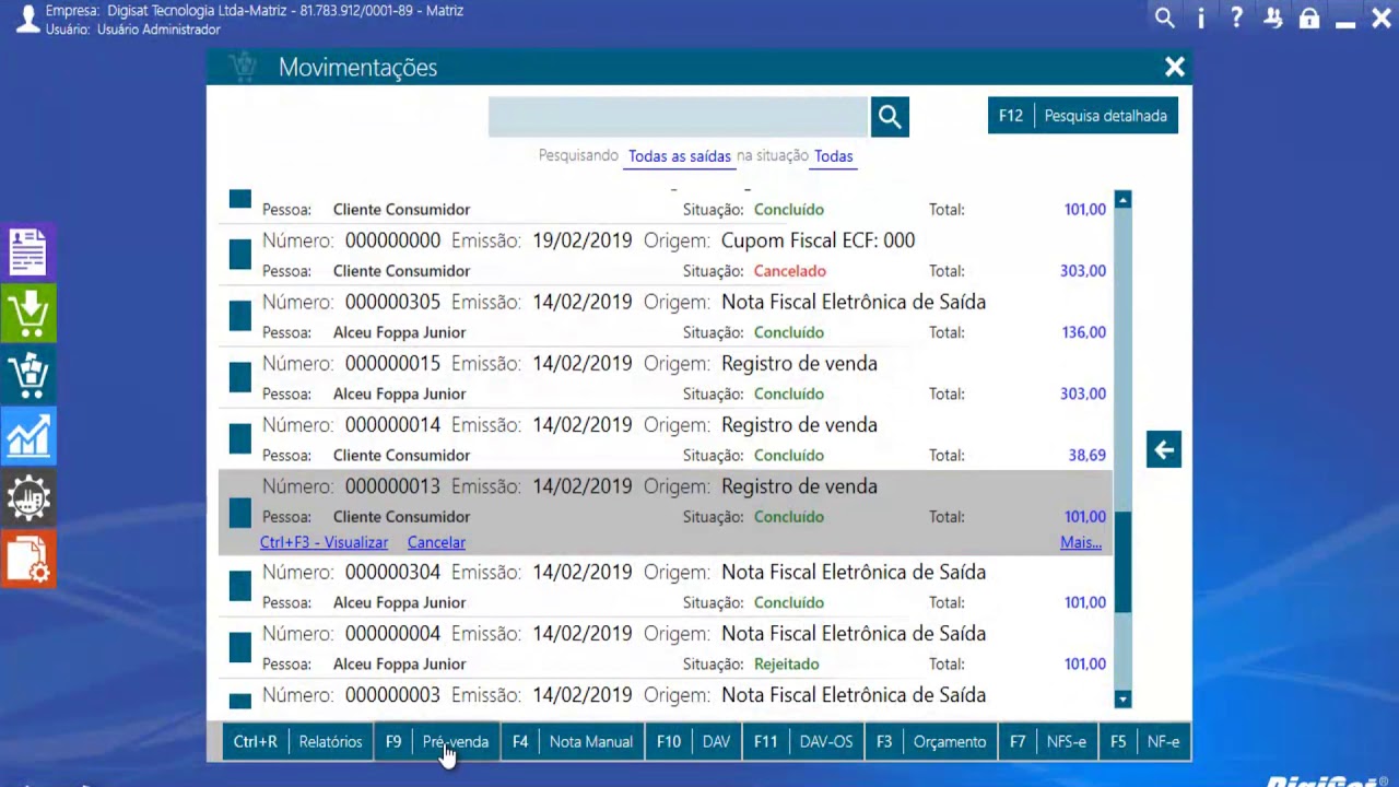 ADMI Movimentação de saídas