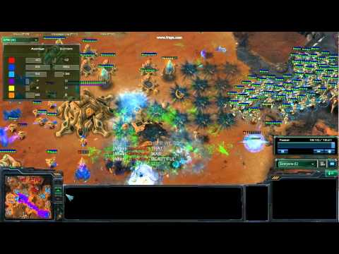 starcraft 2 mass canon vs mass baneling COOL!!