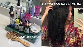 hair wash day routine (for low porosity, fine, wavy hair) || nighttime edition