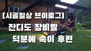 시골일상. 미루던 잔디 깎기. 속이 다 후련. 밀워키 충전 잔디깎기.