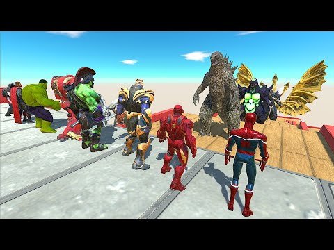 MARVEL DEATH FALL vs ALL GODZILLA vs GHIDORAH - Animal Revolt Battle Simulator