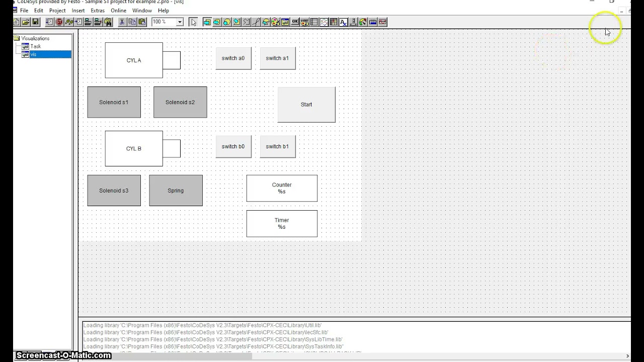 Testing a Structured Text program 2 cyl sequence in CODESYS v2