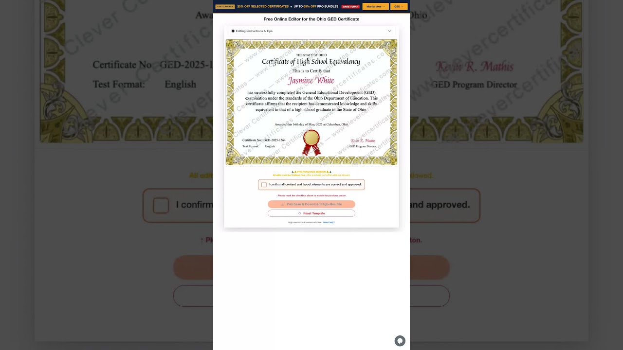 Ohio GED Certificate