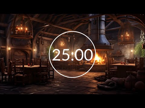 2-Hour Fantasy Focus Pomodoro 🎵 Bard Tavern Music 🎵 25/5 Timer: Cozy Tavern