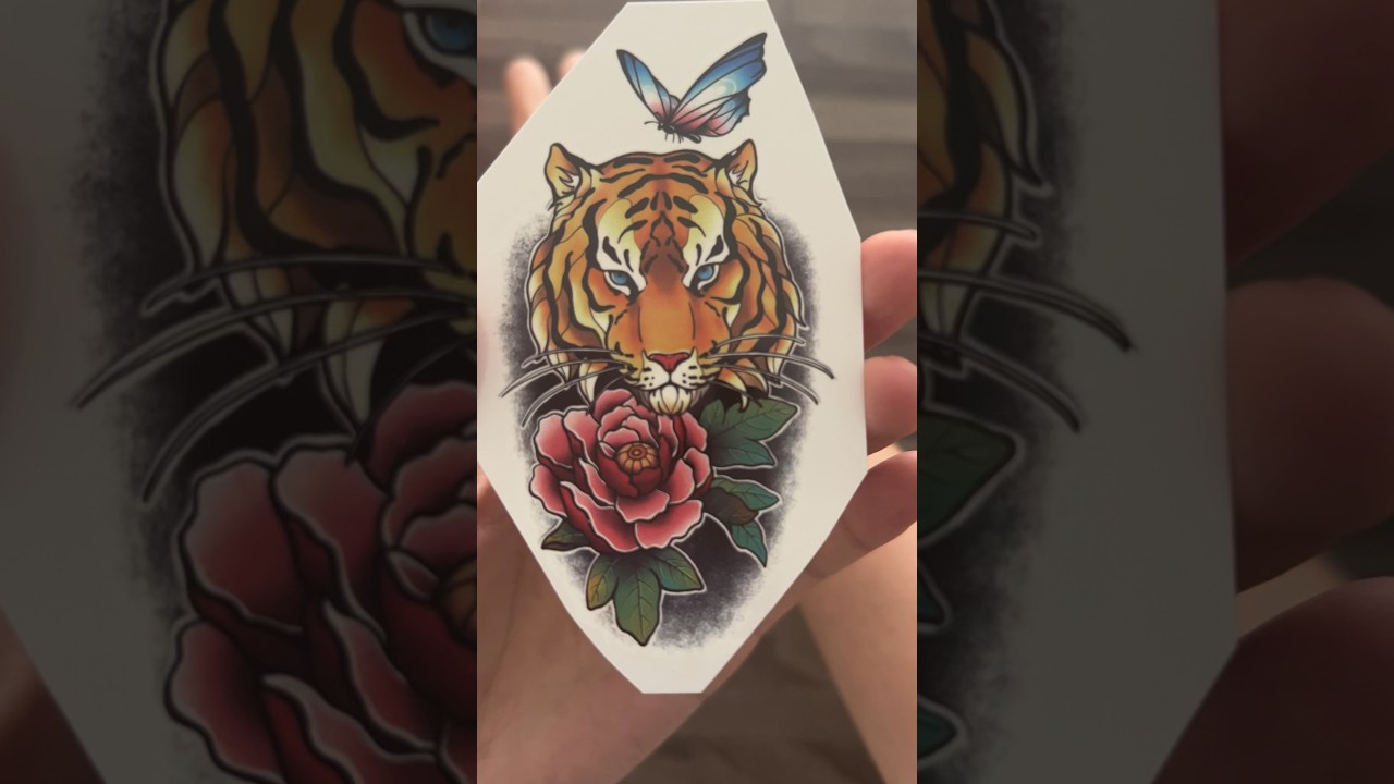 🐅Tiger with flower tattoo - 🌈Apply temporary tattoos on wrist #tattoo #tattooart #tattoosticker