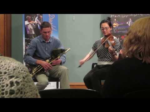 Irish bagpipe and violin duo at Blas festival Inverness 2013