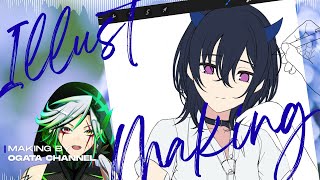 【お絵描き配信】 傘をさす構図線画～塗りの工程をご紹介 ぶいすぽっ！一ノ瀬うるはさんファンアート