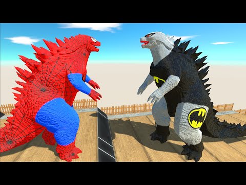 Spiderman Godzilla 2014 VS Batman Godzilla 2014 Death Fall - Animal Revolt Battle Simulator