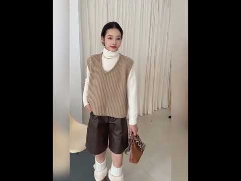 羊毛V領針織馬甲疊穿背心