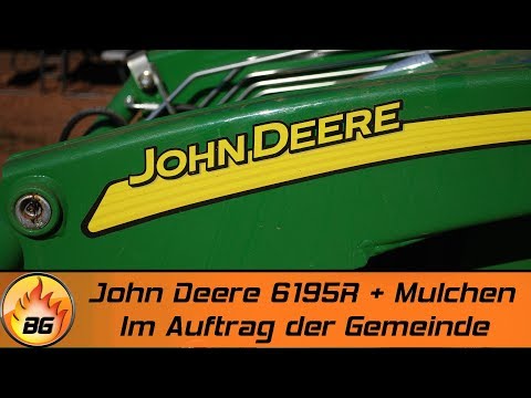 John Deere 6195R + Mulchen | Hago im Auftrag der Gemeinde | Gras mähen am Straßenrand [HD]