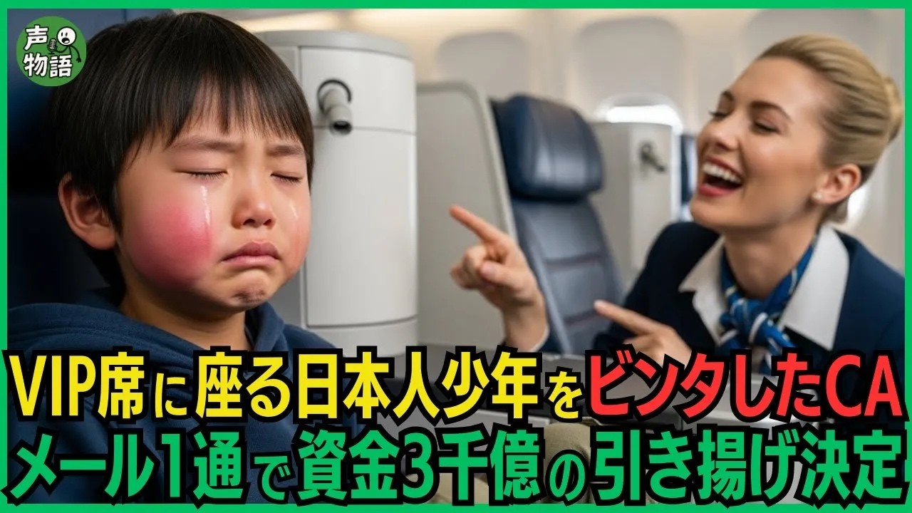 念願のファーストクラス席に座る日本人少年をビンタして引きずり降ろしたアメリカ人の客室乗務員。メール1通で航空会社の資金3千億の引き揚げが決定する事態に陥った！