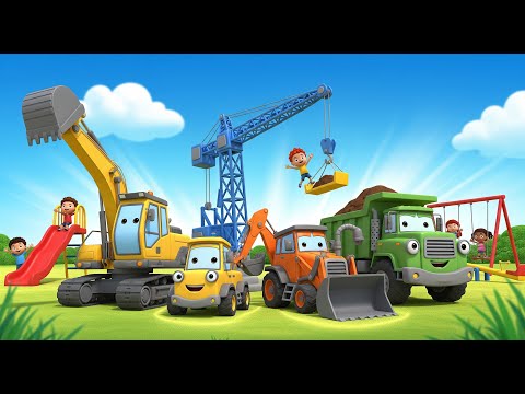 Adventure Diggers: Building a Fun Playground! | Crane, Dump Truck, Backhoe, Excavator, Bulldozer