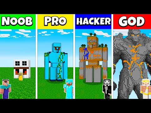 Minecraft Battle: NOOB vs PRO vs HACKER vs GOD: INSIDE GOLEM HOUSE BASE BUILD CHALLENGE / Animation