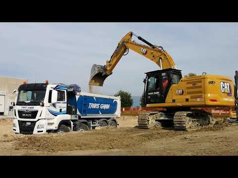 NEW EXCAVATOR CATERPILLAR 323 NEXT GENERACTION LOAD TRUCK MAN BY TRANS GHIAIA GRAVEL ESCAVATORE CAT
