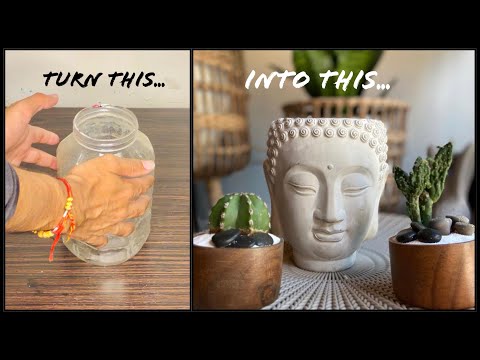 Diy buddha head planter using plastic container and putty | best out of waste |diy buddha statue