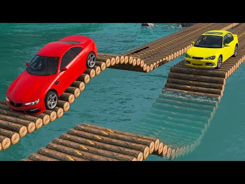Cars vs 2 Log Bridges and Deep Water - BeamNG.Drive # 1