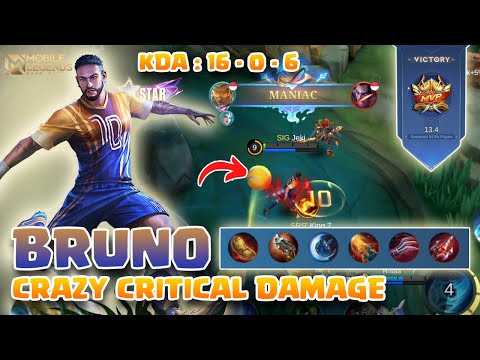 MANIAC!! One Shot Build Bruno Crazy Critical Damage!! - Build Top 1 Global Bruno ~ MLBB