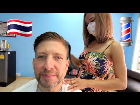 💈$4 TOTAL HAIRCUT, HAIR WASH & BLOW DRY by LADY BARBER Sai Pattaya, Thailand 🇹🇭 (Unintentional ASMR)