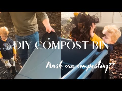 THE EASIEST DIY COMPOSTING BIN EVER! Can you compost in a trash can? Yes!! Come see how we did it!