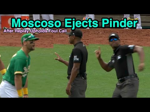 Ejection 161 - Chad Pinder Tossed After Questioning Umpire Edwin Moscoso's Replay-Upheld Foul Call