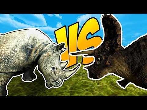 Beast Battle Simulator:  WHITE RHINO VS TRICERATOPS!!  SANDBOX BATTLES - Gameplay Highlights