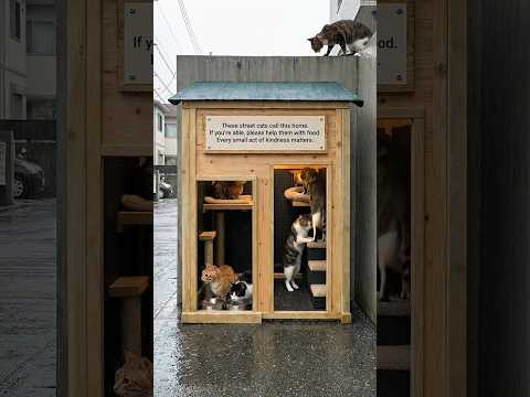 ✅ Building a Cozy Shelter for Street Cats in the Rain 🐱❤️