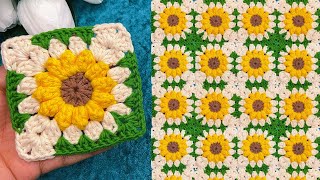 Beautiful Sunflower Crochet Square Step-by-Step Easy for beginners 