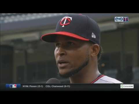 Twins' Santana reacts after career-high fifth complete game