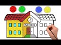 How to Draw A School | Learn School Drawing and Coloring for Toddlers