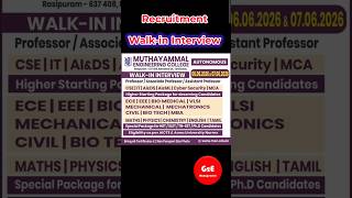 Recruitment|Walk in Interview| Muthayammal Engg College. #recruitment ##hiring #career #tamilnadu