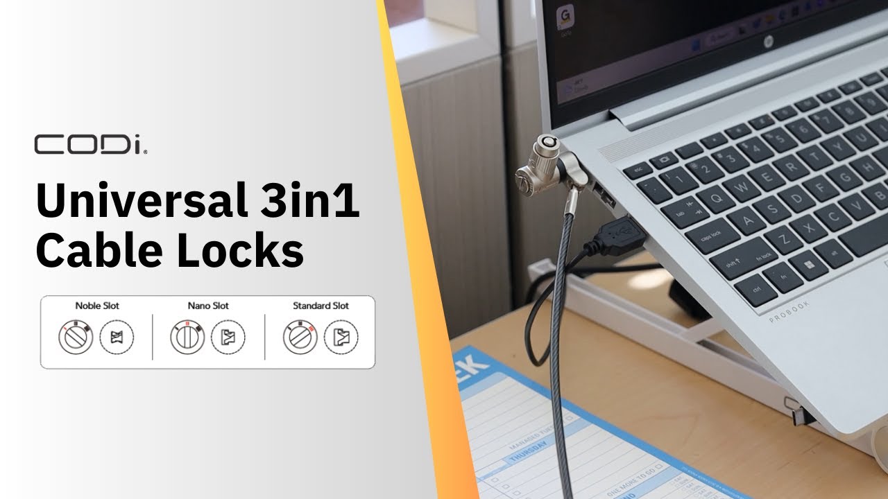 Secure Your Workspace: Universal 3in1 Cable Locks with Interchangeable Lock Heads
