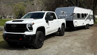 FIRST CAMPING TRIP IN JAYCO TRAILER + TOWING IMPRESSIONS WITH CHEVY 2500HD TRAILBOSS LTZ 6.6L GASSER