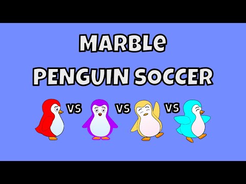 Marble Race Penguin Soccer - Red vs Naples Yellow vs Purple vs Aquamarine