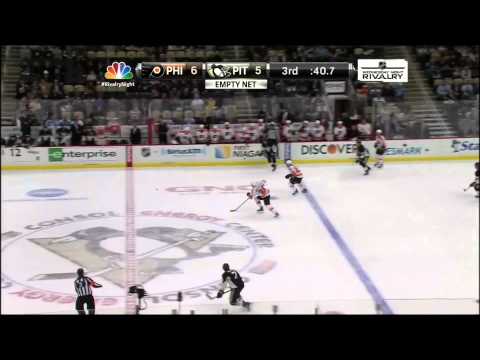 Jakub Voracek 3rd goal of hat trick Feb 20 2013 Philadelpia Flyers vs Pittsburgh Penguins NHL Hockey