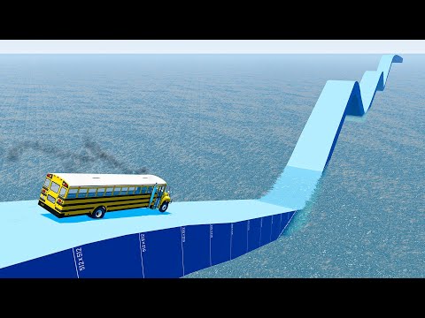 Impossible Weird Wave Bridge Crossing Cars Vs Deep Water Stunt - BeamNG.Drive