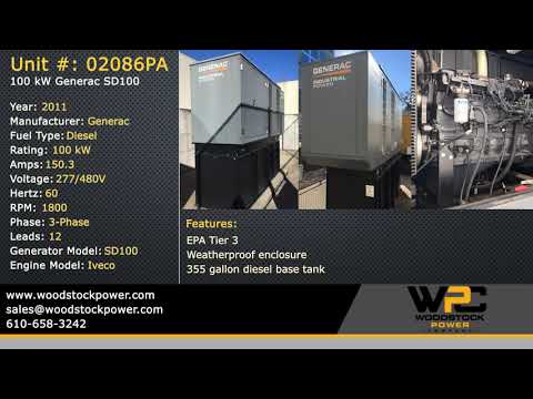 02086 - Used 100 kW Generac SD100 Diesel Generator - EPA Tier 3