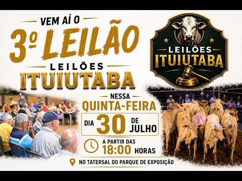🔥 AO VIVO: LEILÕES ITUIUTABA 30/07/2026 - PARQUE DE EXPOSIÇÕES JK